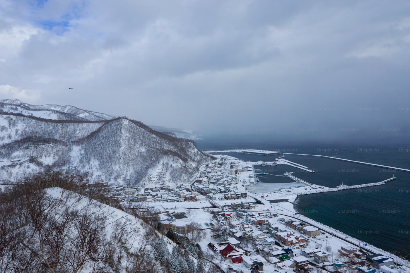 Rausu harbour in winter on the Shiretoko peninsula